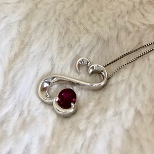 Double Heart Necklace with Garnet Stone